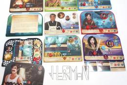 misky postav v barvách s trakovacím layoutem zranění a žetonem souhry v barevném označovači. Herman